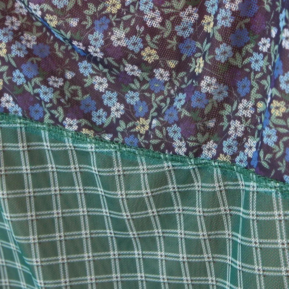 2024 Sexy Ruched Square Collar Contrast Color Plaid Flower Print Sleeveless Mini Mesh Dress Women Packages Hips A-line Tank Robe