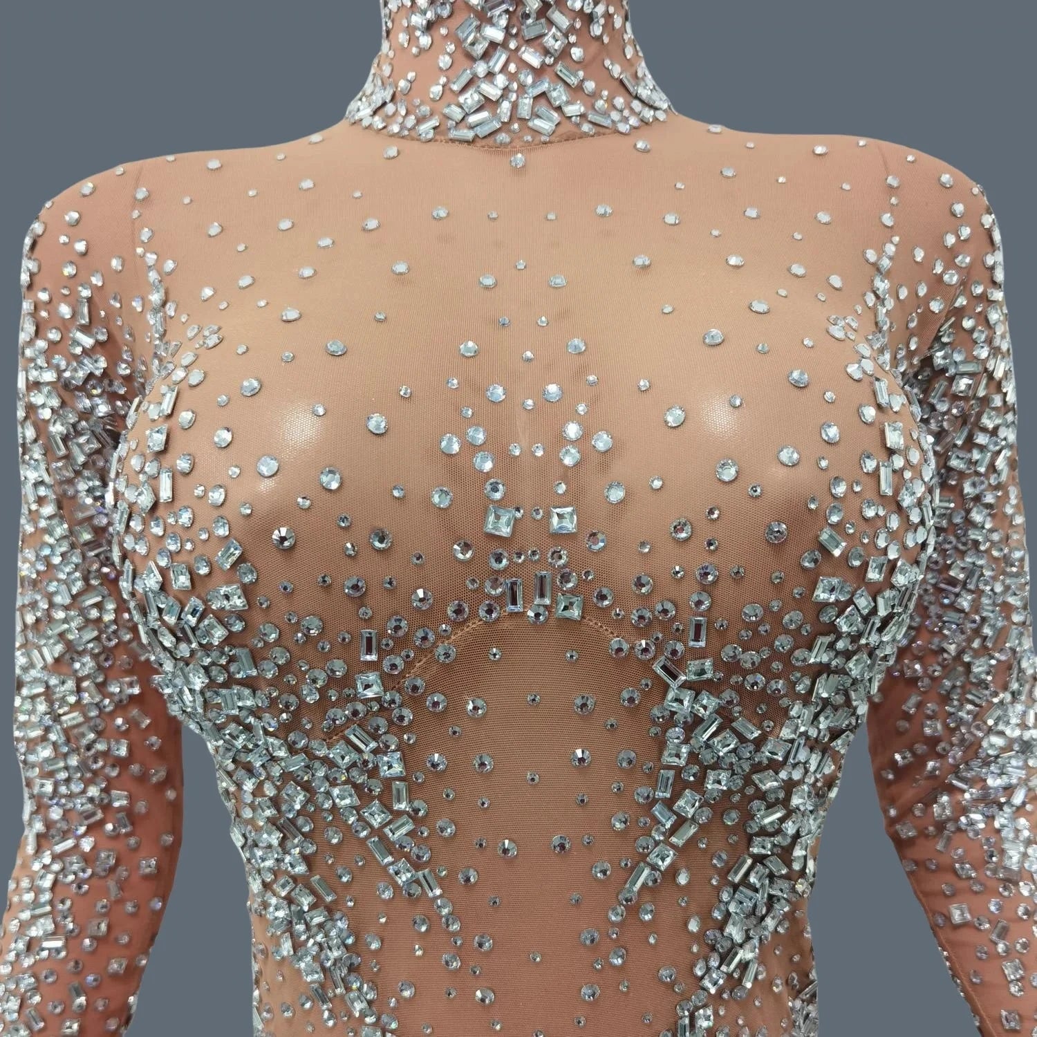 Luxurious Sparkly Crystals Skinny Sheer Mesh Jumpsuit for Women Birthday Party Female Singer Show Stage High-end Sexy Jumpsuit Viralgem Store