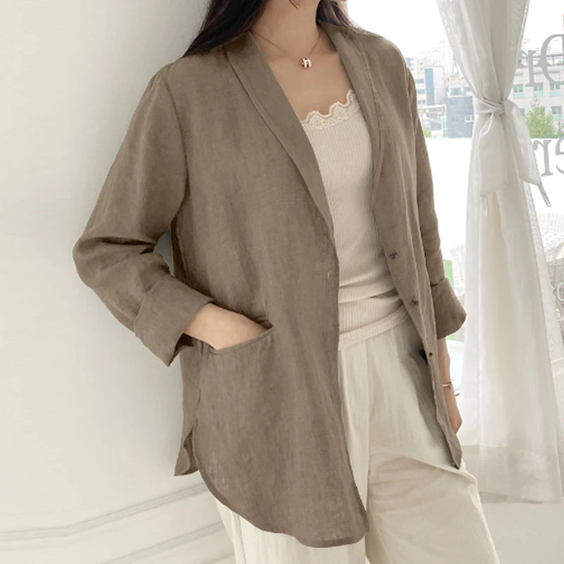 Women Solid Blazer 2024 Autumn ZANZEA Fashion Long Sleeve Outerwear Casual Loose Lapel Collar Coat Vintage Pocket Thin Jackets