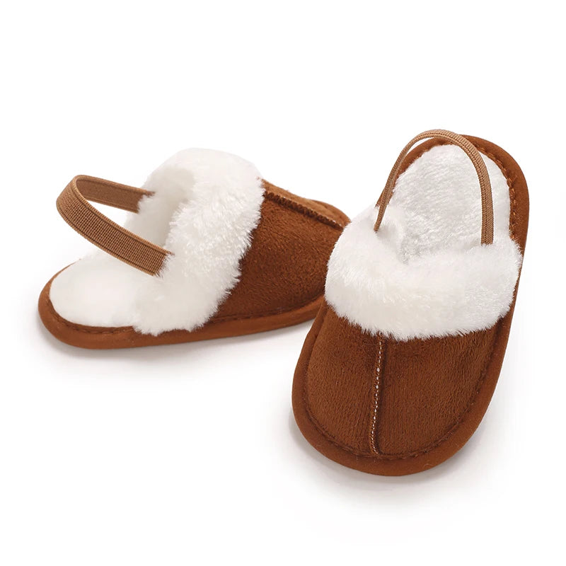 0-1 Years Old Winter Baby Slippers Fluffy Baby Boy Girl Sandals Cute Plush Soft Non-slip Sole Toddler First Toddler Baby Shoes