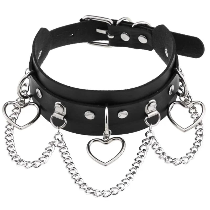 1Pc  Harajuku Cosplay Rivet Punk Rock Gothi Women Collar Sexy PU Leather Heart Cross Spike Hip Hop Bondage Choker Jewelry Bulk Viralgem Store