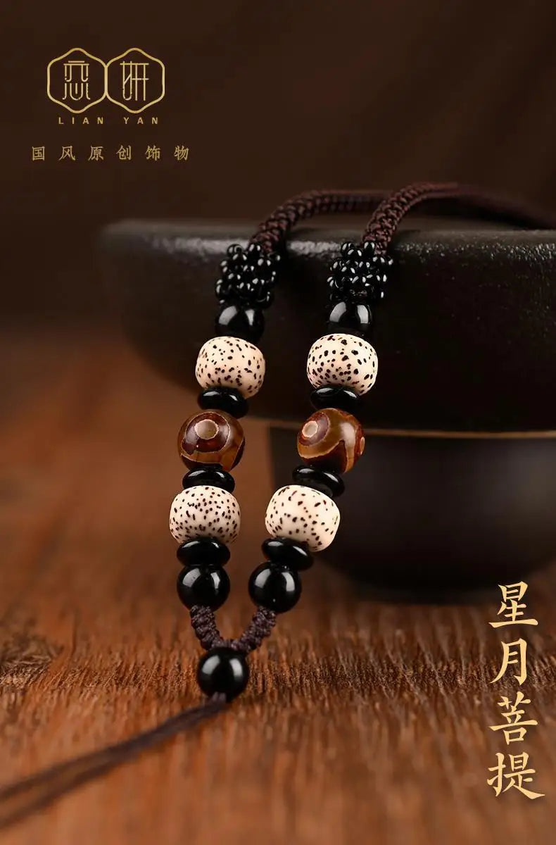 Xingyue Bodhi Seed Necklace for Men and Women Handmade Woven Braided Rope Pendant Lanyard Jade Pei Gold Pendant Matching Rope