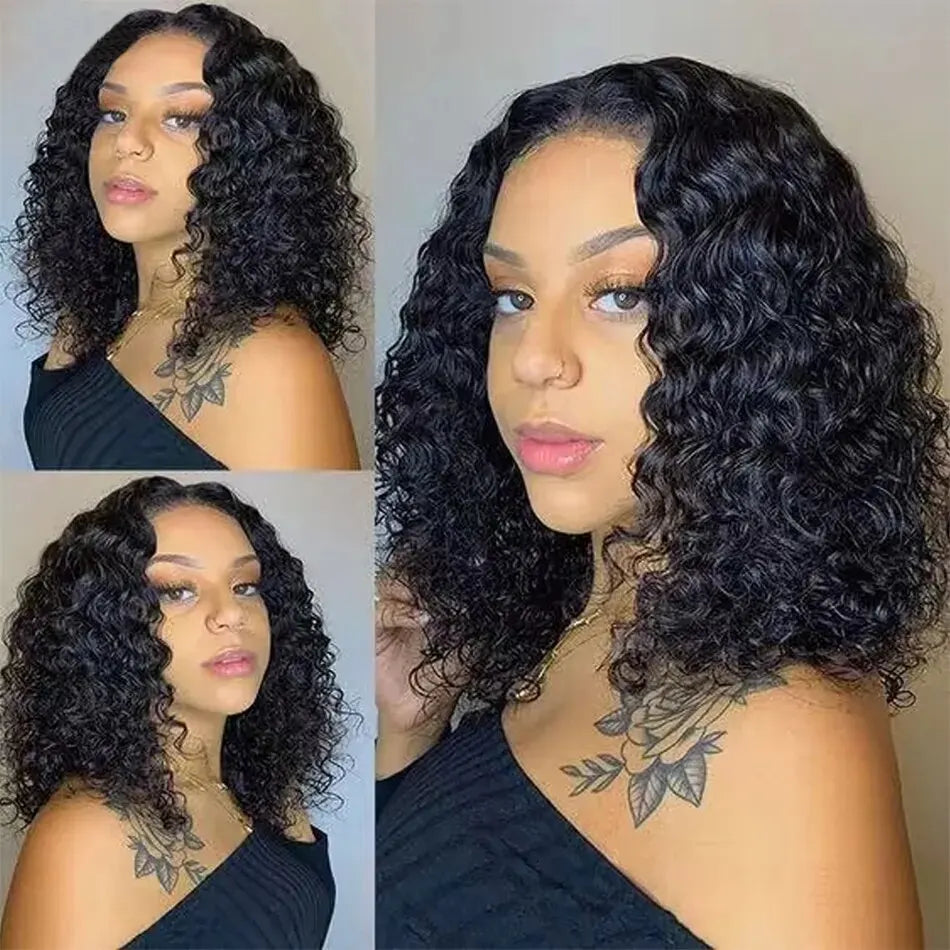 Water Wave Short Curly Bob Wig 13x6 Lace Front Wig  13x4 Lace Wigs Transparent Lace Frontal Human Hair Wigs Pre Cutfor Women