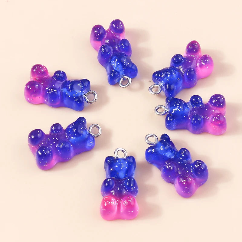 30colors 10pcs 22X11mm Candy Color Gummy Mini Bear Charms for Making Cute Earrings Pendant Necklace DIY Creative Jewelry Finding