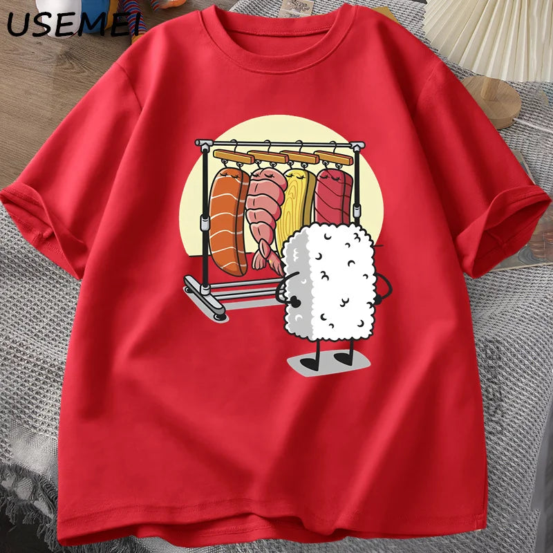 Sushi Wardrobe T Shirt Women Men Funny High Quality T-shirt Cotton Graphic T Shirts Loose Short-sleeve Pritned Tshirt Man Tops Freshlook Styles