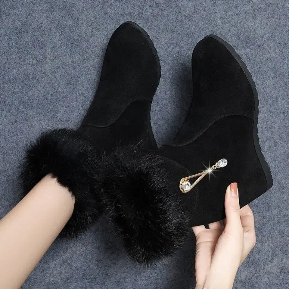 Winter Fashion Women Wedges Ankle Boots Increasing Height Shoes High Heels Booties Metal Rhinestone Botas Mujer 2024 Viralgem Store