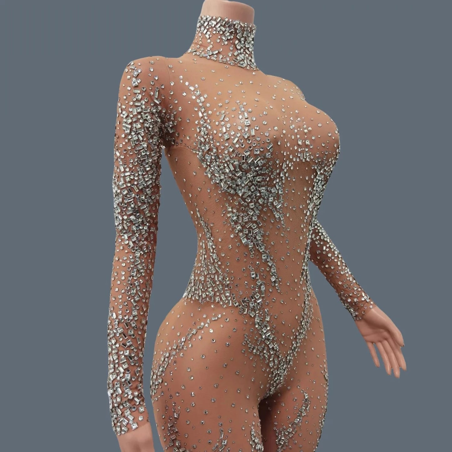 Luxurious Sparkly Crystals Skinny Sheer Mesh Jumpsuit for Women Birthday Party Female Singer Show Stage High-end Sexy Jumpsuit Viralgem Store