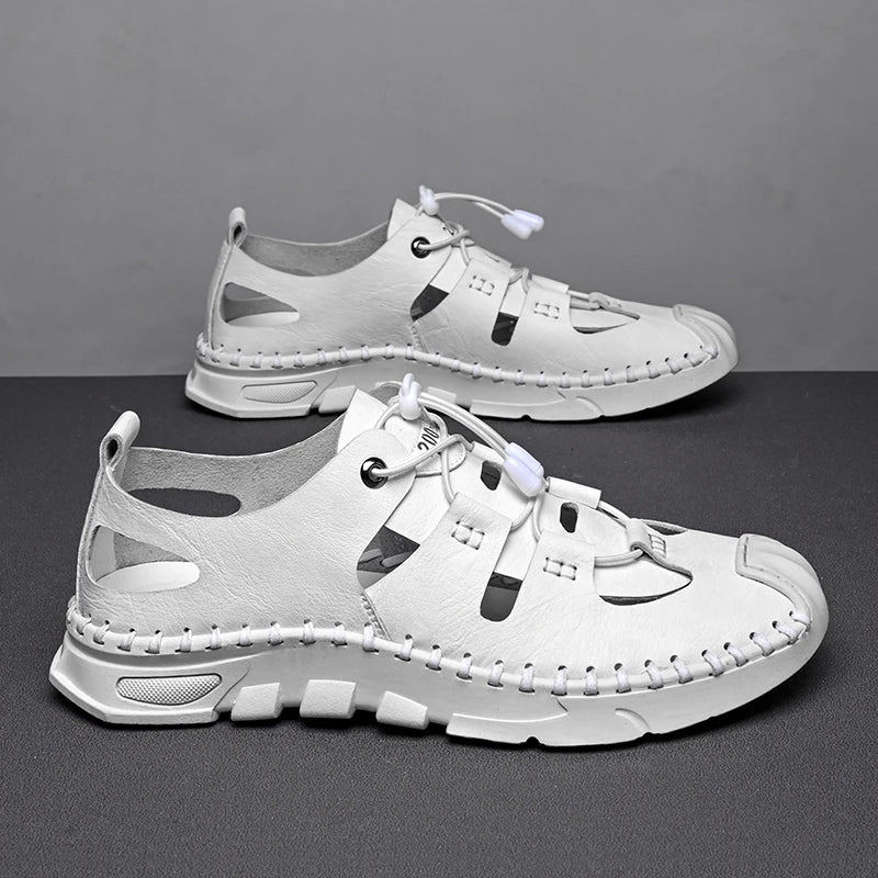 Summer High Quality Men's Fashion Trend Sandals Outdoor Breathable Massage Sole Anti slip Sandals Men's White Sandals Leather Viralgem Store