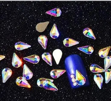 100pcs AB clear Rhinestone 4-10mm Nail Art Shape Top Crystal AB Czech Crystal Rhinestone Flatback Elongated Glass Stones ZZ15244