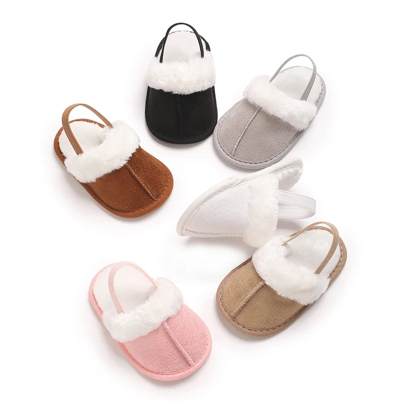 0-1 Years Old Winter Baby Slippers Fluffy Baby Boy Girl Sandals Cute Plush Soft Non-slip Sole Toddler First Toddler Baby Shoes
