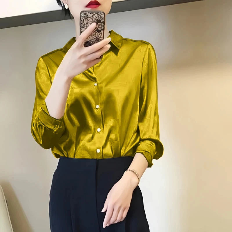 All-match Satin Finish Shirts And Blouses Women Clothing Casual Top OL Long Sleeve Button Elegant Shirts French Solid Blouses Viralgem Store