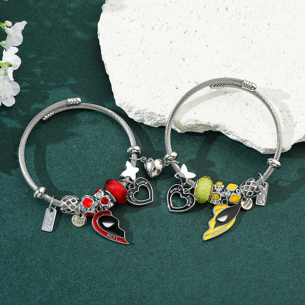 1pair Marvel Deadpool 3 Logo Deadpool and Wolverine Best Friends Handmade Bracelet Cosplay Heart Magnetic Bracelet Jewelry Viralgem Store