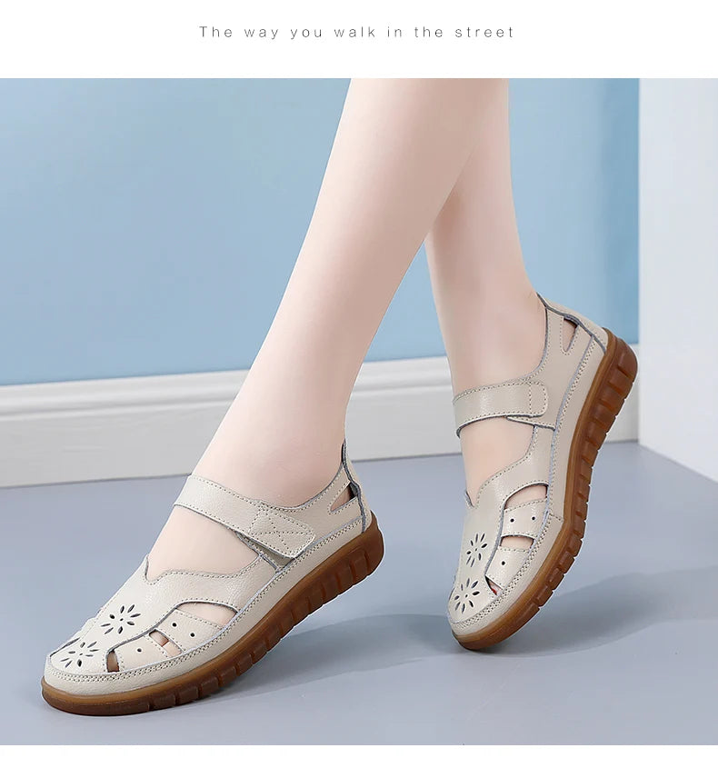 2024 Women Sandals Summer Ladies Girls Comfortable Ankle Hollow Round Toe Sandals Woman Soft Beach Sole Female Shoes Plus Size
