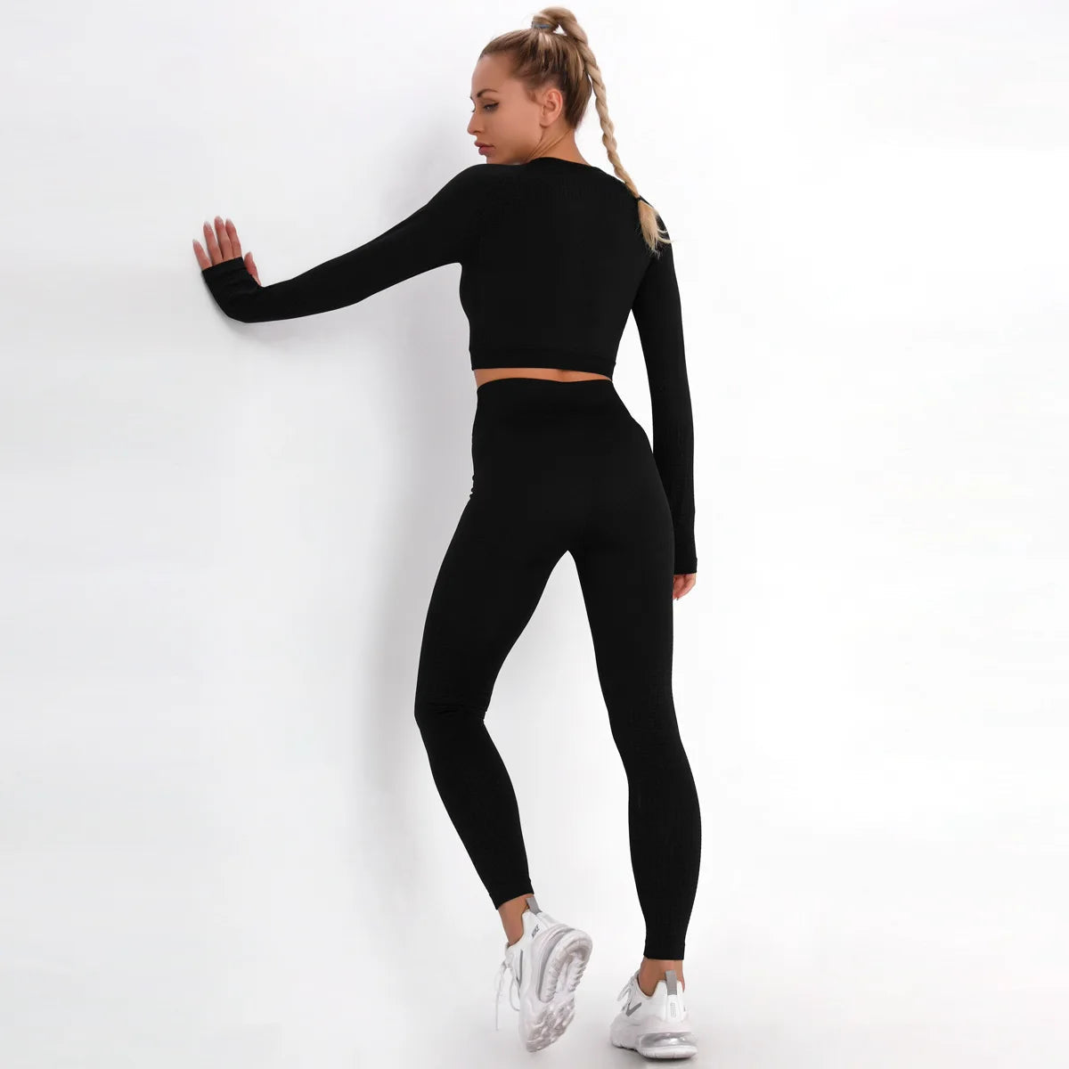 Women Seamless Gym Set Long Sleeve Top High Waist Belly Control Sport Leggings Gym Clothes Seamless Sport Suit Sexy Booty Girls Viralgem Store