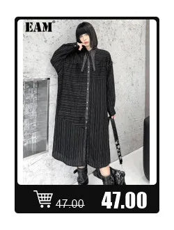 [EAM] Women Black Pu Leather Long Spaghetti Strap Dress New V-Neck Sleeveless Loose Fit Fashion Tide Spring Autumn 2024 JD03201