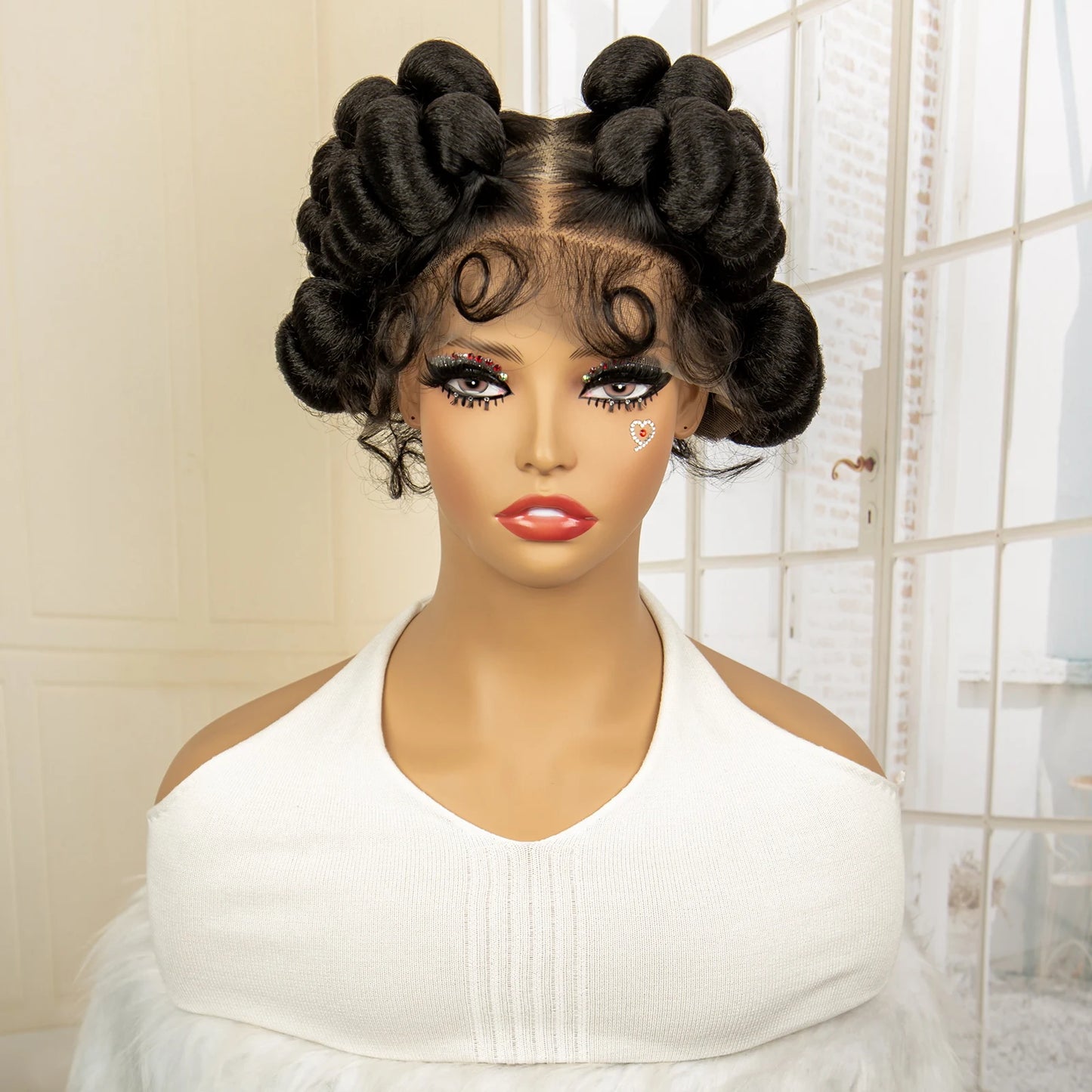 Synthetic Full Lace Handmade Bantu Braided Wigs Short Cute Natural Braided Lace Wigs with Baby Hair for Women