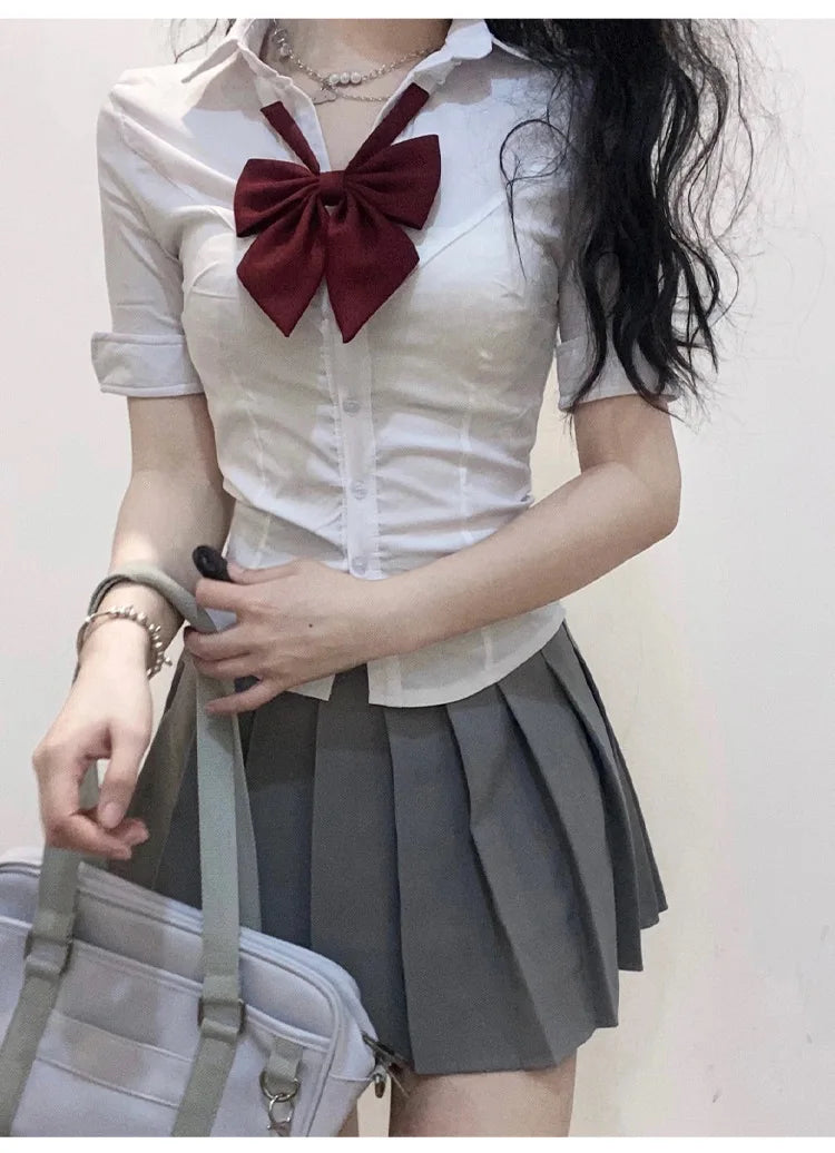 V Neck White Blouses Women Japan Korean Fashion Shirt Chic Harajuku Preppy Elegant Casual JK Slim Bandage Y2k Blusas Cute Tops