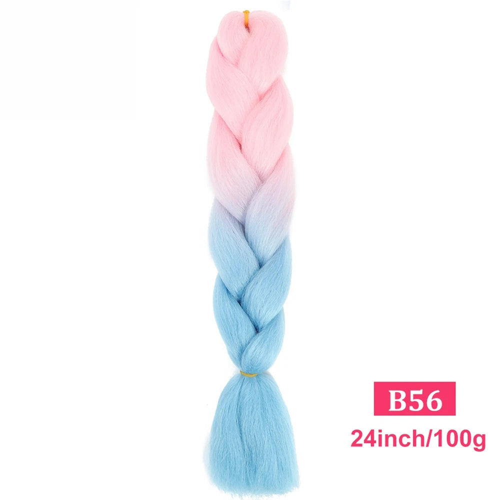 24inch Synthetic Long Braiding Hair Pre Strethced Colorful Ombre Brown Blonde Crochet Jumbo Braids Hair Extensions For Women