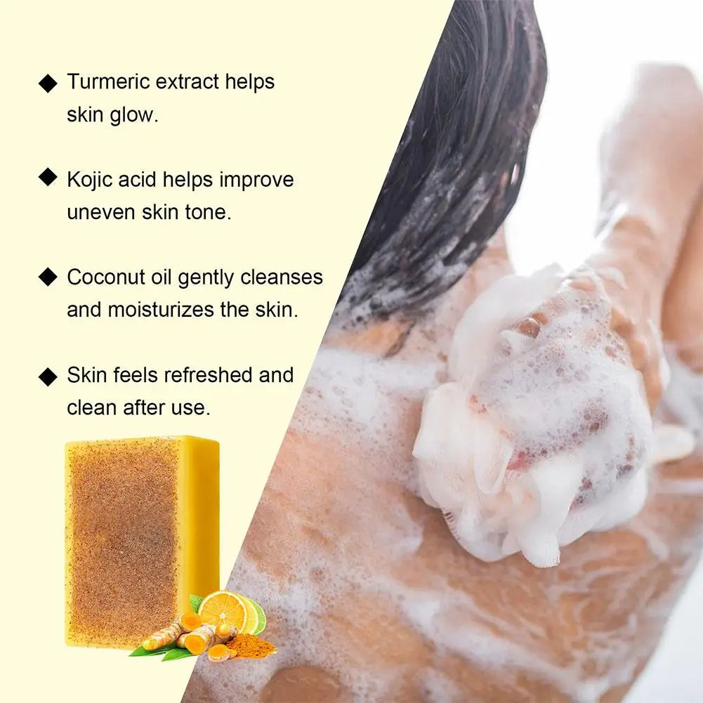 100g Lemon Turmeric Kojic Acid Soap Turmeric Face And Body Wash Clean Soap Bar, Firm Pores Lemon Turmeric Glowing Skin Care Soap