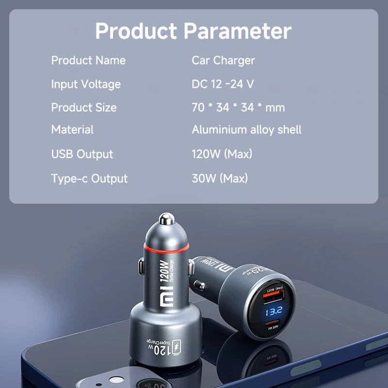 120W Xiaomi USB Type C Car Charger 67W 6A Turbo Fast Charging Adapter For Mi 14 13 13T 12 Pro Redmi Note K60 IPhone 16 15 Charge Viralgem Store