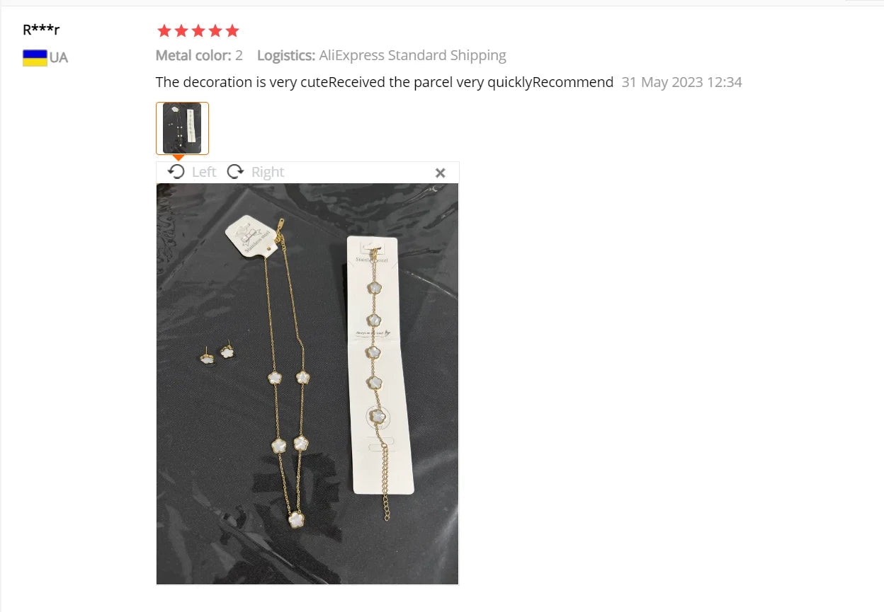 Stainless Steel Non Fading Minimalist Creative Plant Live Leaf Petal Flower Pendant Necklace Earrings Bracelet Jewelry Set Viralgem Store