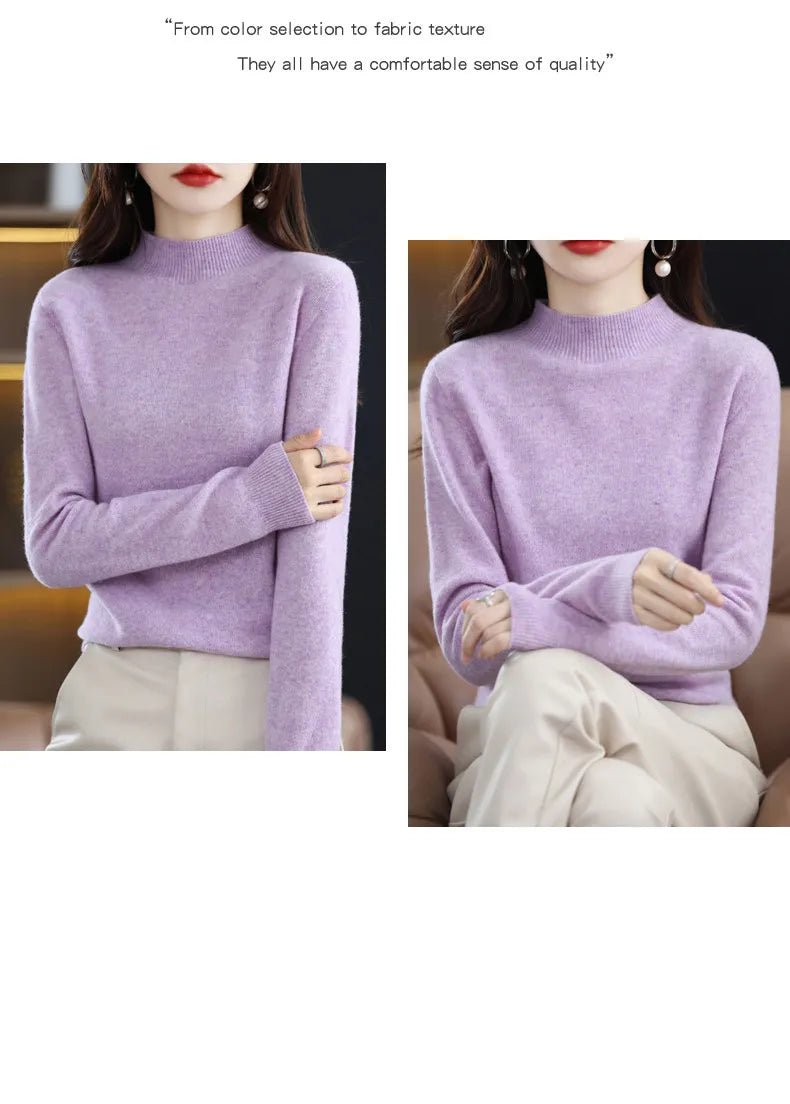 100% Pure Wool Half-neck Pullover In Autumn And Winter New Cashmere Sweater Women's Casual Knit Top Women's Coat 19 Colors Viralgem Store