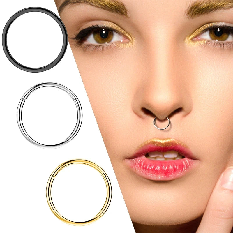 1PC Stainless Steel Nose Hoop Septum Piercing Clicker Hinged Segment Rings Lip Helix Daith Conch Cartilage Earrings Sexy Jewelry Viralgem Store