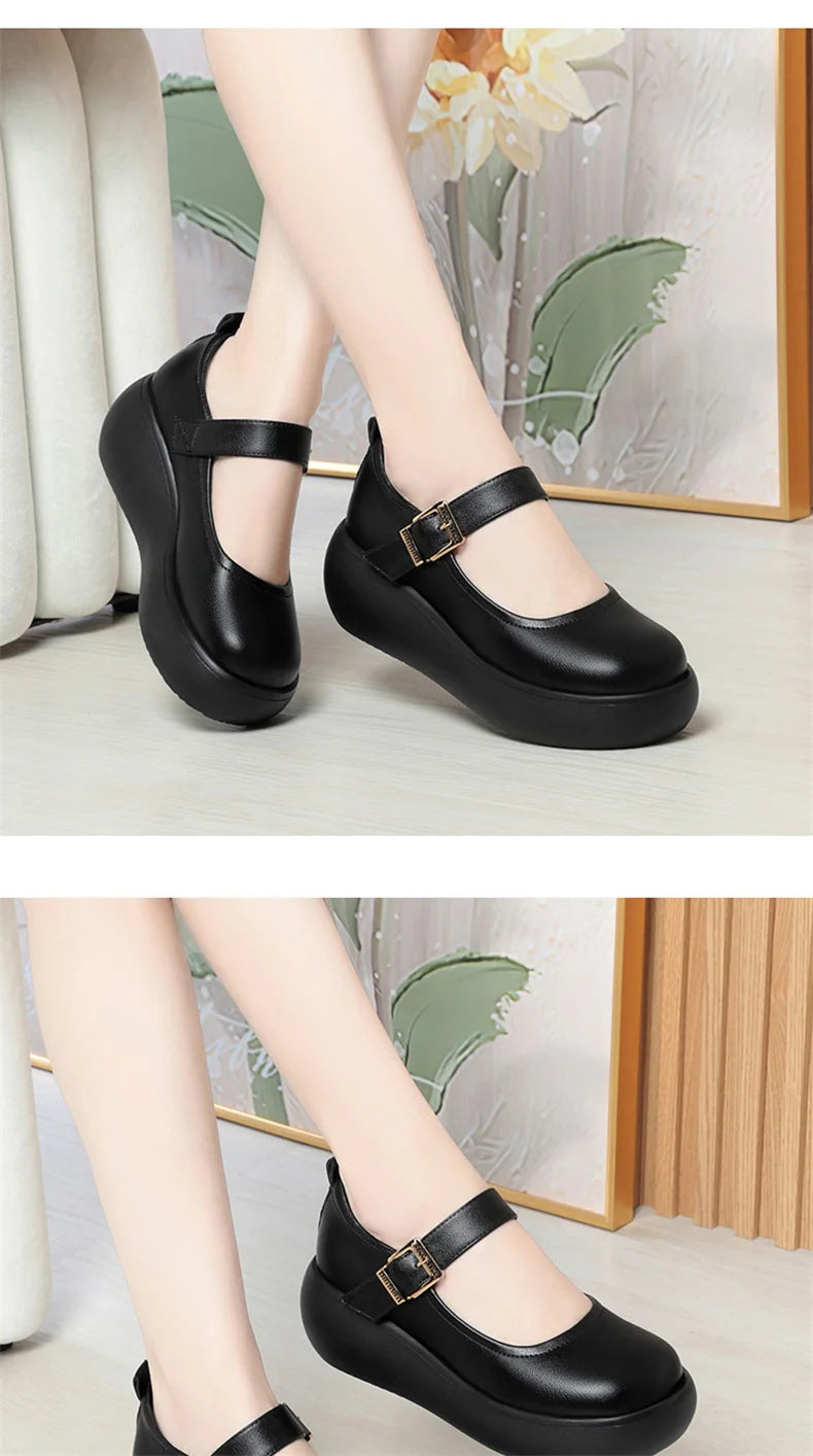 Spring Fashion Wedge Round Toe Soft Bottom Lolita Shoes Women Cute Vintage Mary Jane Shoes Chunky College Student Shoes Viralgem Store