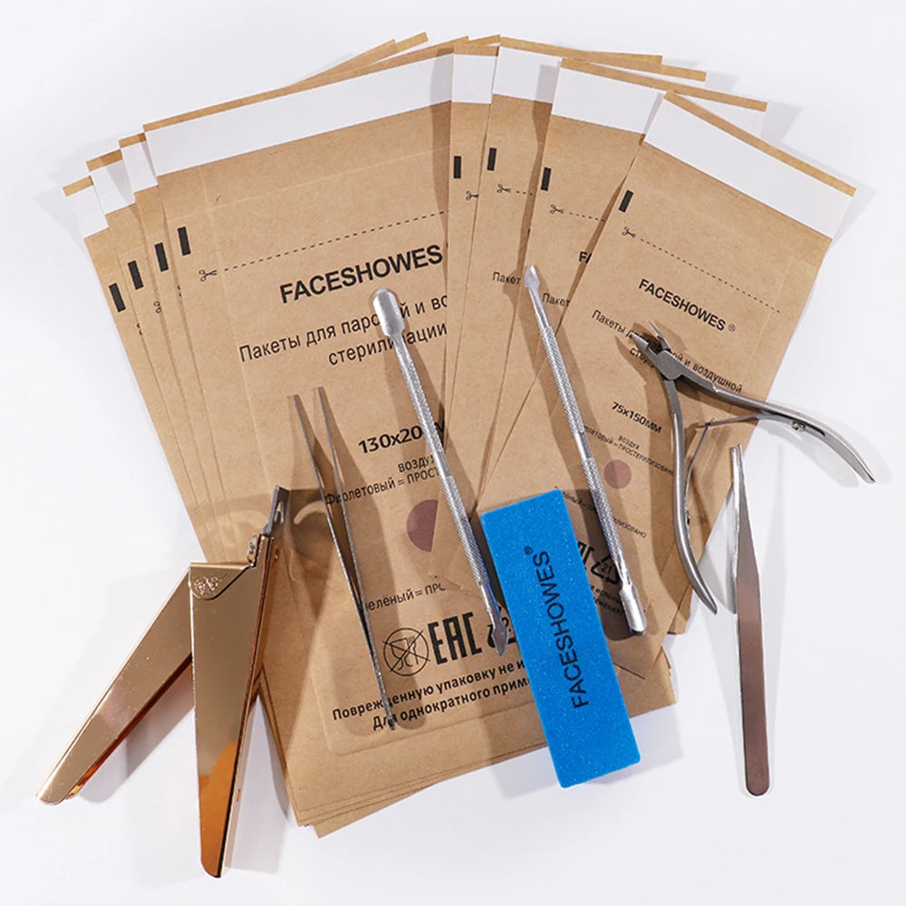 100/50/20PCS Disposable Nail Disinfection Kraft Bag Manicure Pouch Nail Gel Equipment Clean Sterilization Bags Tattoo Accessory
