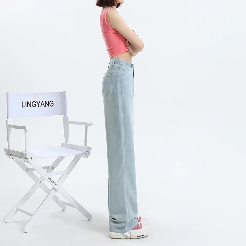 Summer High Quality Soft Lyocell Fabric Woman Jeans Thin Loose Straight High Waisted Pant Fashion Comfort Blue Casual Trousers Viralgem Store