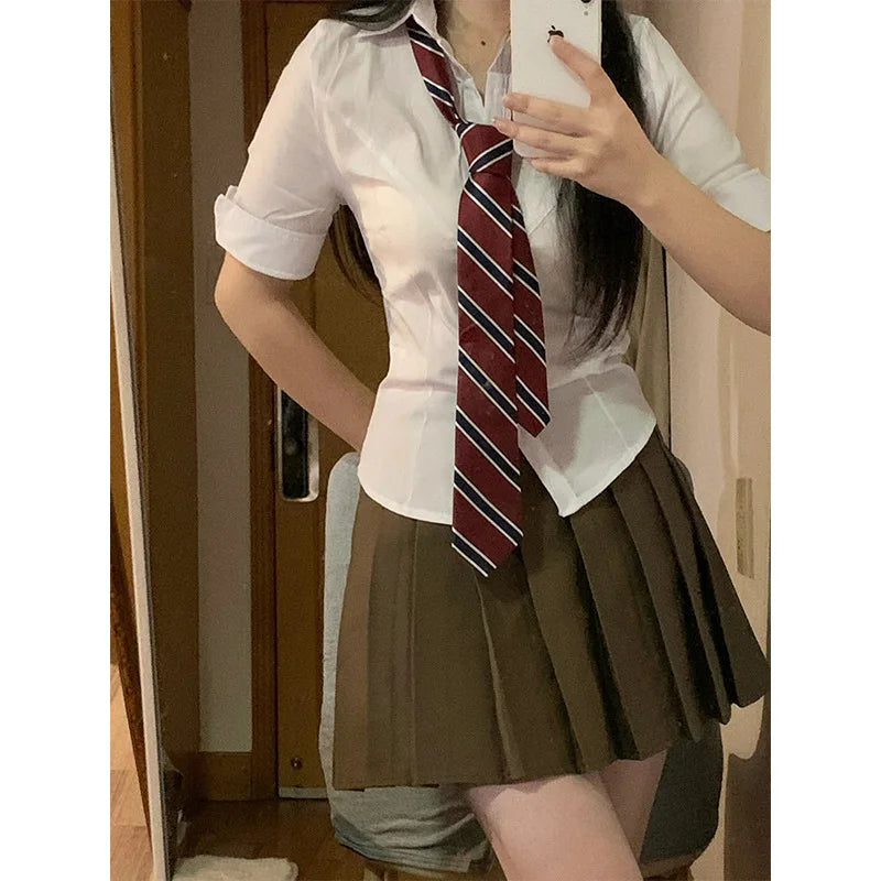 V Neck White Blouses Women Japan Korean Fashion Shirt Chic Harajuku Preppy Elegant Casual JK Slim Bandage Y2k Blusas Cute Tops