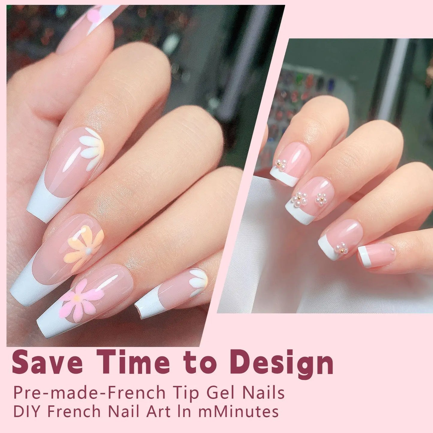 150pcs/box French Pink Short Detachable Finished Fingernails Ballet Wearable False Nails Press On Nails Tips Full Cover DIY