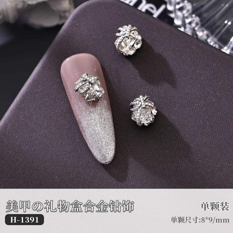 5PCS Luxury Sparkle Gift Box Pile Diamonds Crystal Love Alloy X Butterfly Pearl Nail Art Rhinestones Decorations Manicure Charms Viralgem Store