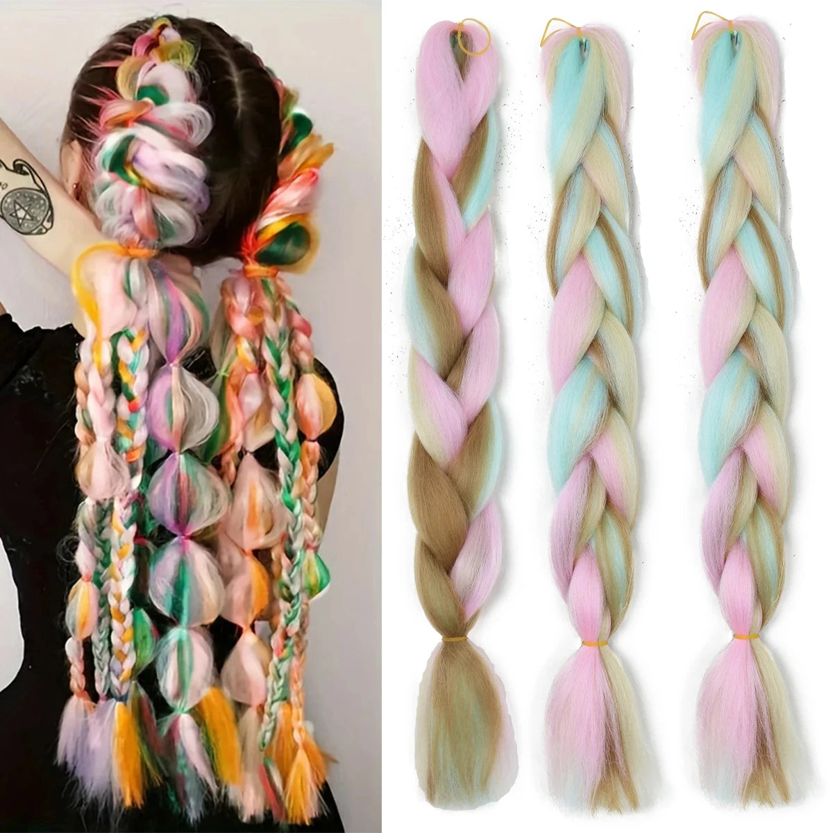 24" Synthetic Yaki Braids Hair kanekalon Ombre Braiding Hair Jumbo Braid Hair Extension For Women Hundreds of colors DIY Hair