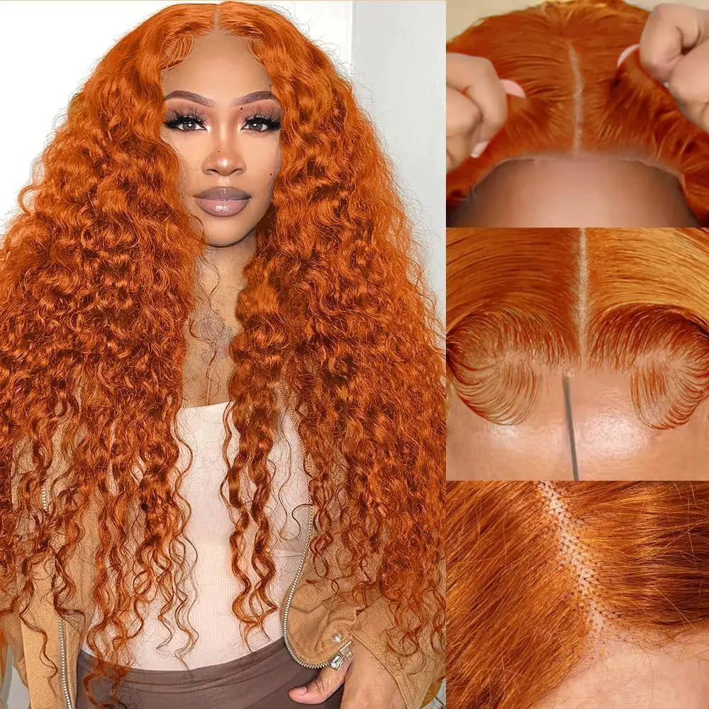 13x6 HD 30 Inch Ginger Orange Lace Front Wig Loose Deep Wave Curly Lace Front Human Hair Wigs Water Wave 13x4 Lace Frontal Wigs Viralgem Store