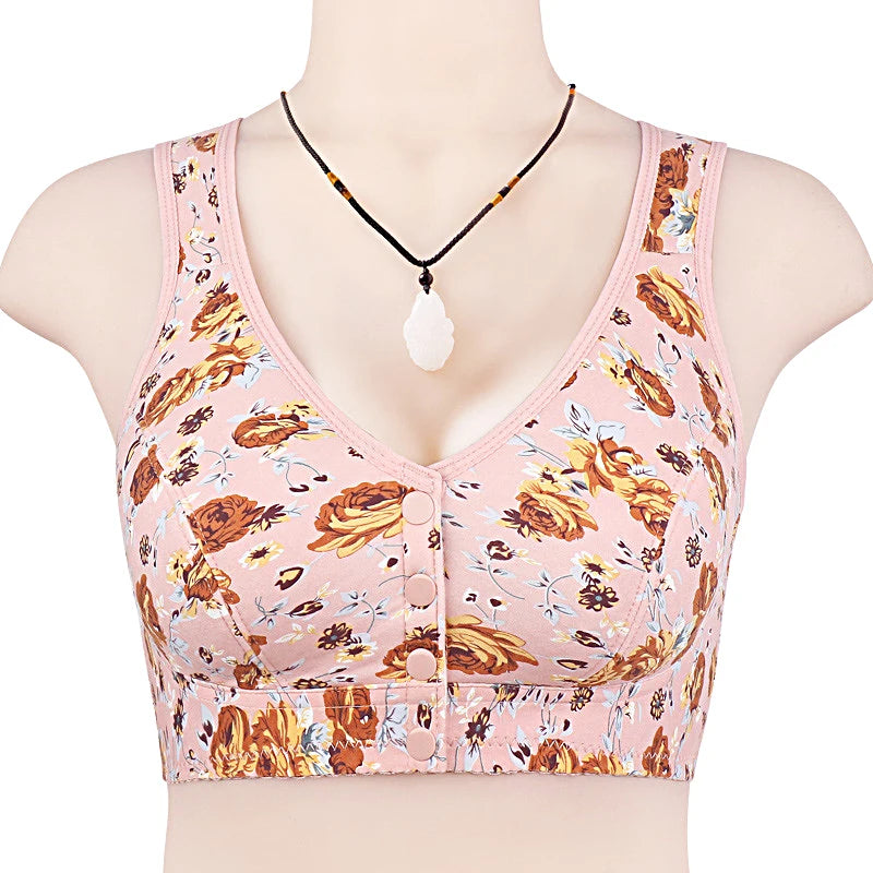 Thin Confortable Bra For Women Wire Free Bras Cotton Front Closure Underwear Female Everyday Lingerie Colorful Floral