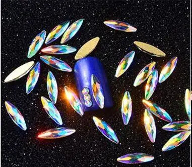 100pcs AB clear Rhinestone 4-10mm Nail Art Shape Top Crystal AB Czech Crystal Rhinestone Flatback Elongated Glass Stones ZZ15244