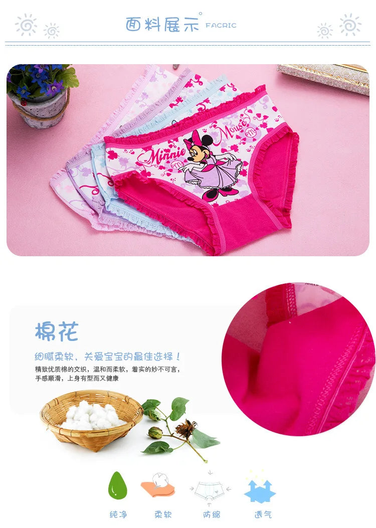 4pcs/set Disney Girls Cartoon Mickey Mouse Underpants 2-10years Old Children Classic Pop Pure Cotton Boxers Minnie Birthday Gift Viralgem Store