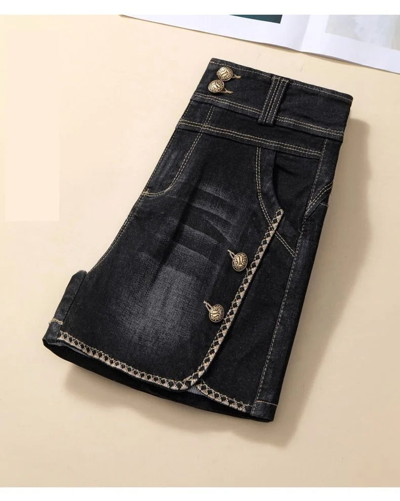 Stretch Denim Shorts Women's New Summer Thin Korean High Waist Straight Tube A-line Hot Pants Black Blue Casual Female Shorts Viralgem Store