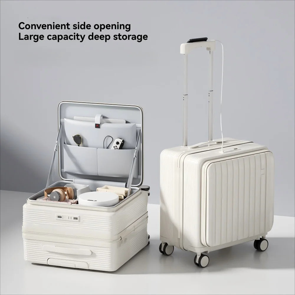 A multi-functional small deep-compartment front-opening suitcase for both men and women, an 18-inch travel bag for boarding Viralgem Store