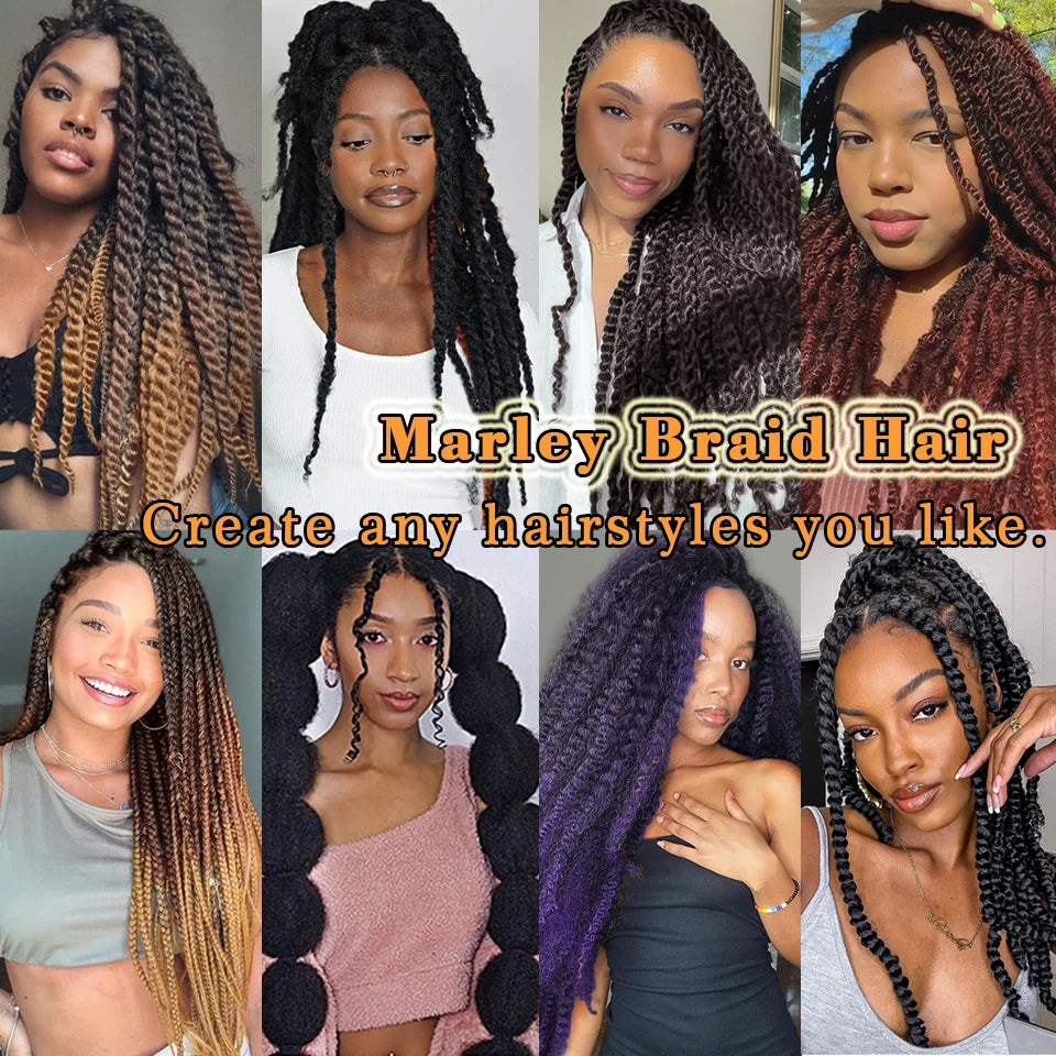 18 Inch 1-6 Packs Marley Twist Crochet Hair Black Brown to Blonde Synthetic Afro Marley Ombre Braiding Hair for Faux Locs Braids