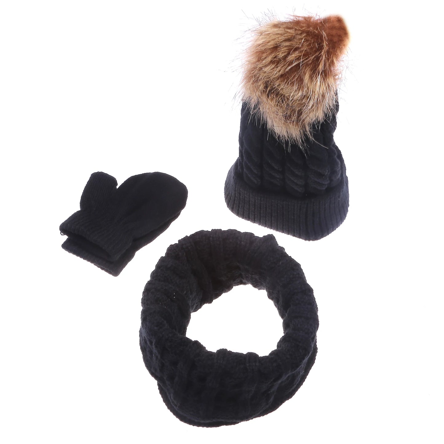 3PCS/Set Kid Winter Hat Scarf Mittens Set Toddler Knitted Girls Children Skin-Friendly Neck Warmer Boys Wool Outdoor Warm Gloves