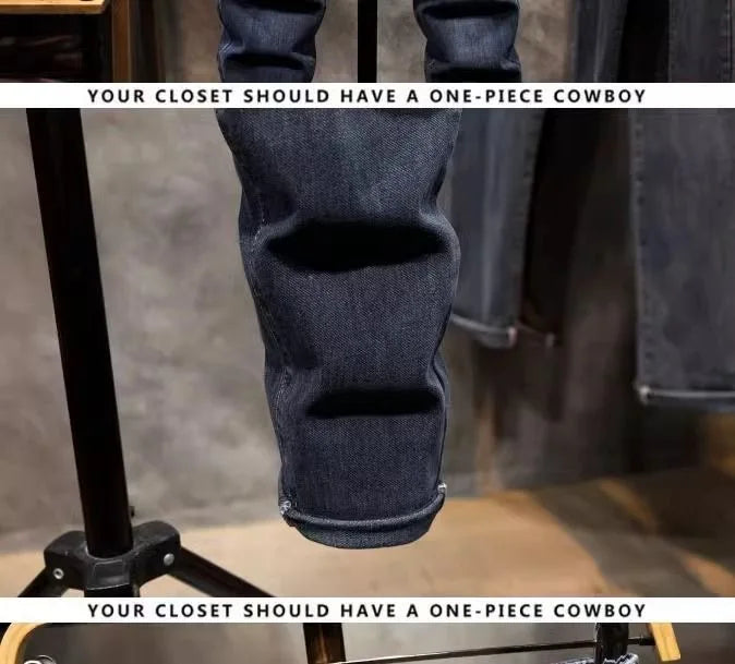 2025 Spring and Autumn New Fashion Trend Elastic Straight Leg Jeans Men's Casual Loose Comfortable High Quality Denim Pants 36