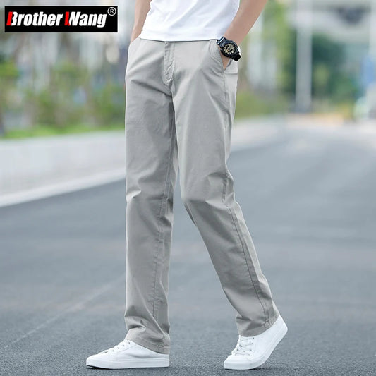 2023 Summer New Men's Thin Cotton Khaki Casual Pants Business Solid Color Stretch Trousers Brand Male Gray Plus Size 40 42