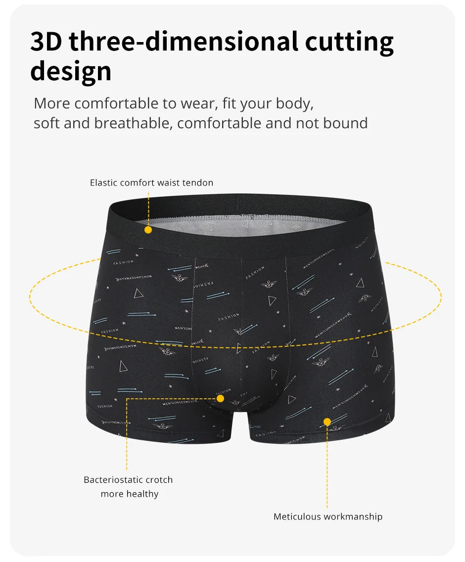 4-piece MEN'S Boyshort Young Men Printed Comfortable Underwear for Middle-aged and Elderly Men to Increase 5XL/6XL Boyshort. Viralgem Store