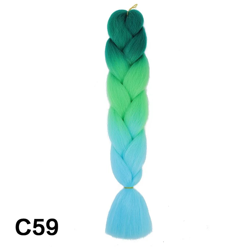 24Inch Synthetic Braiding Hair Extension Ombre Color Rainbow DIY Jumbo Hair Pink Red Blue Hairstyle for Women Viralgem Store