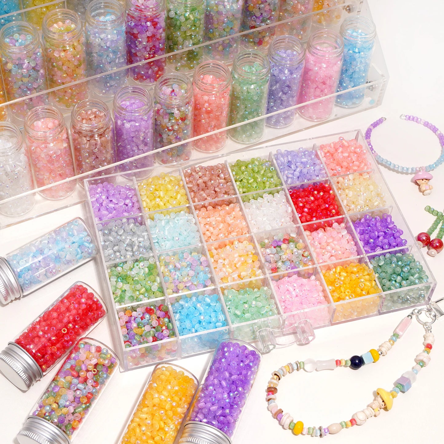 150 Cat Eye Glass Beads 4mm In Various Colors (blue, pink, yellow, green) For DIY Jewelry Making, Necklace Handicrafts, Bead Emb