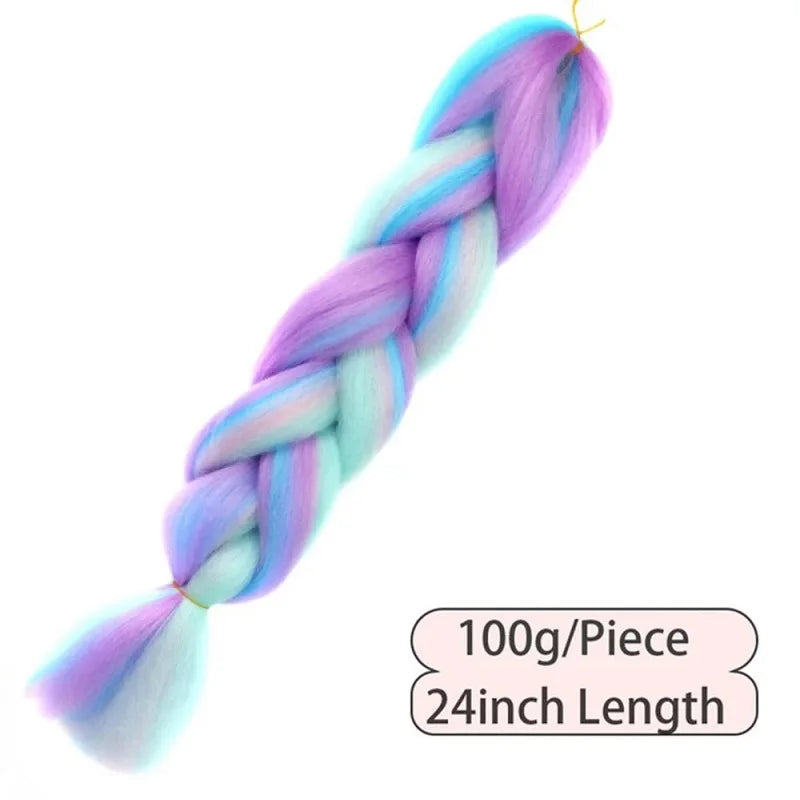 24Inch Synthetic Long Braid Hair Extension Jumbo Hair Ombre Multiple Rainbow Color Mixing Crochet Hair for Women Viralgem Store