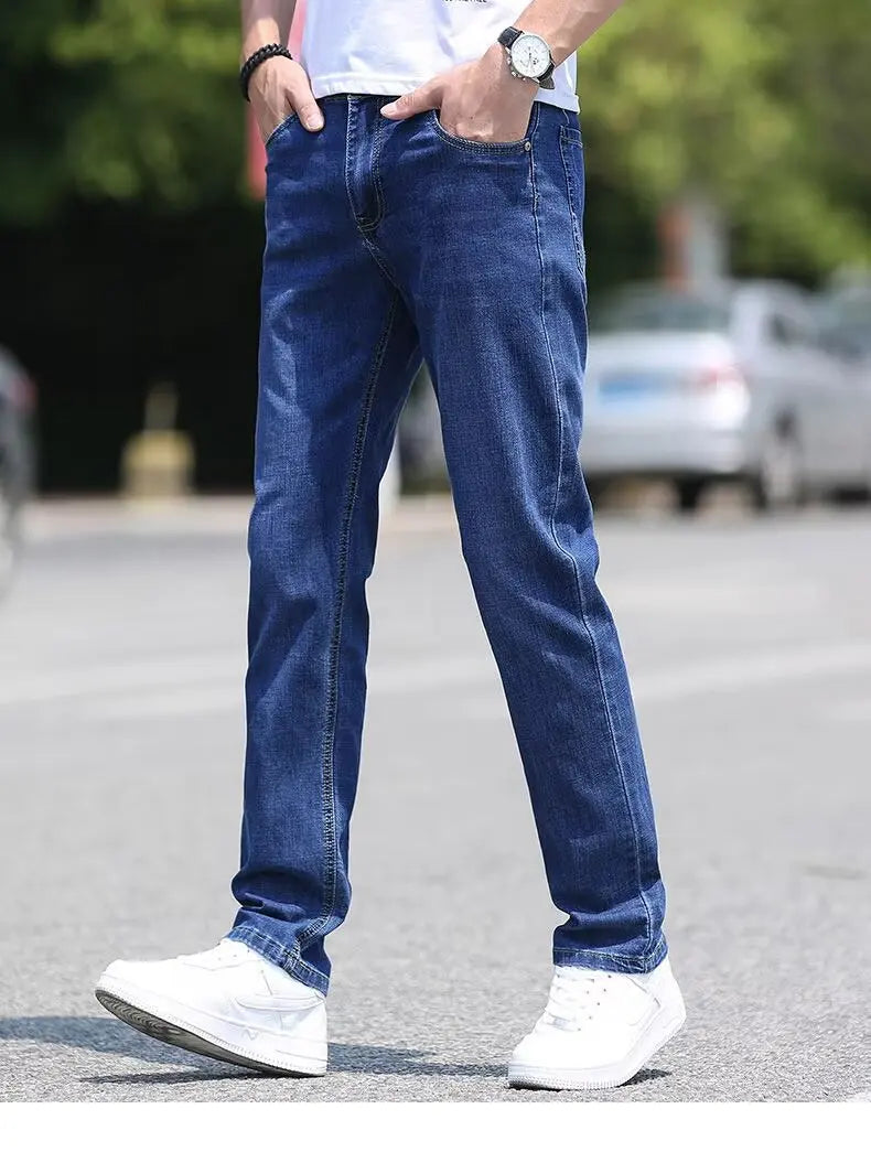 Trend in jeans men thin straight base big size casual denim long pants DN0556