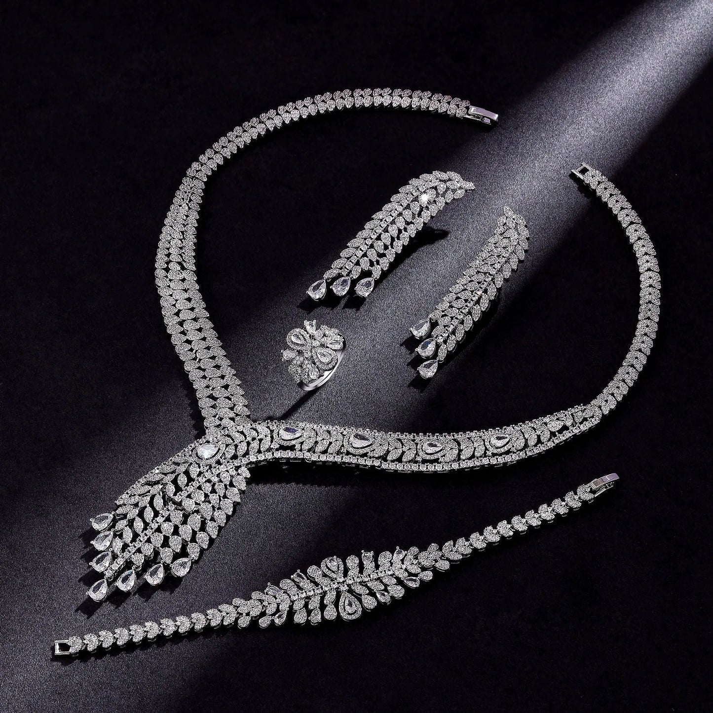 2024 Hot selling 4-piece Bride Wedding Jewelry Set with Cubic Zirconia Dubai Luxury Jewelry Set Viralgem Store